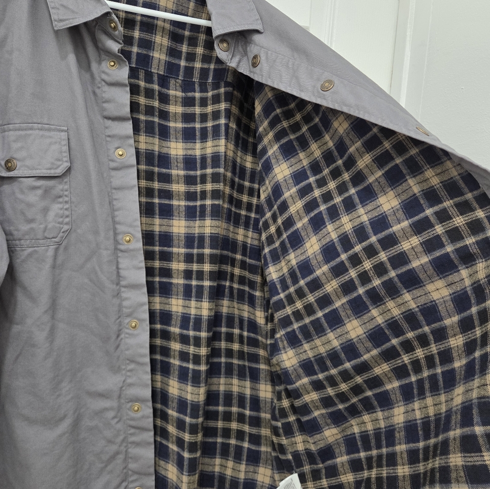 Gray BOULDER CREEK Snap Front Flannel Lined Shirt Jacket 3XL Tall - Picture 7 of 16
